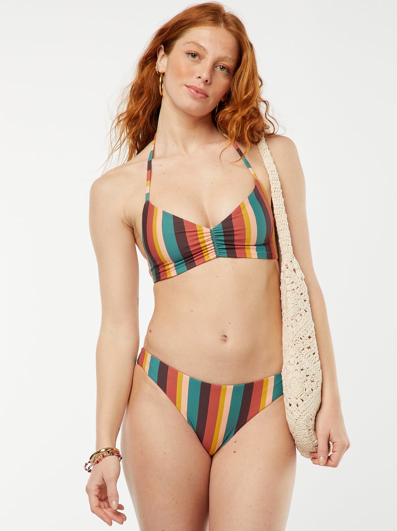 Reggiseno bikini modello triangolo double face a righe vs tinta unita ROSA - Kiabi