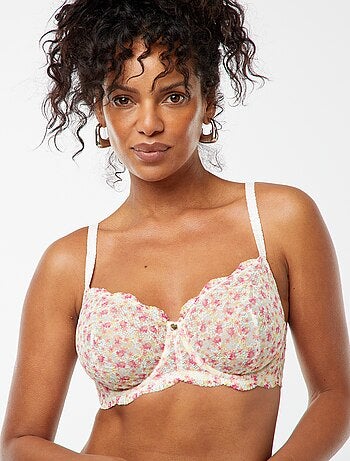 Reggiseno con coppa D/E in pizzo floreale traforato