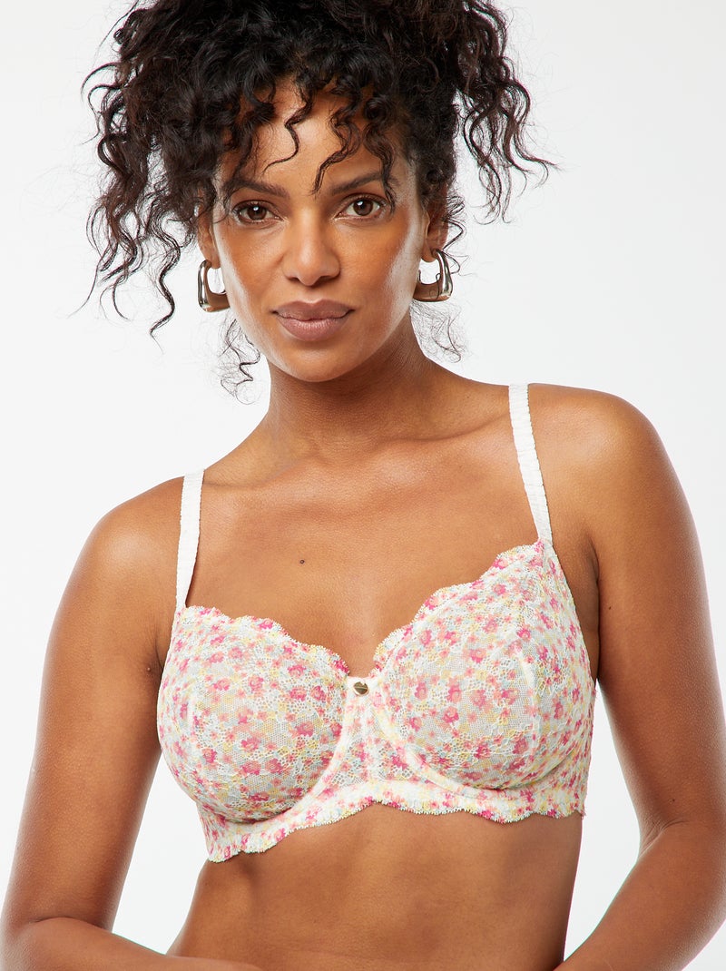 Reggiseno con coppa D/E in pizzo floreale traforato BLU - Kiabi