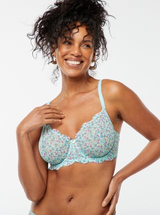 Reggiseno con coppa D/E in pizzo floreale traforato