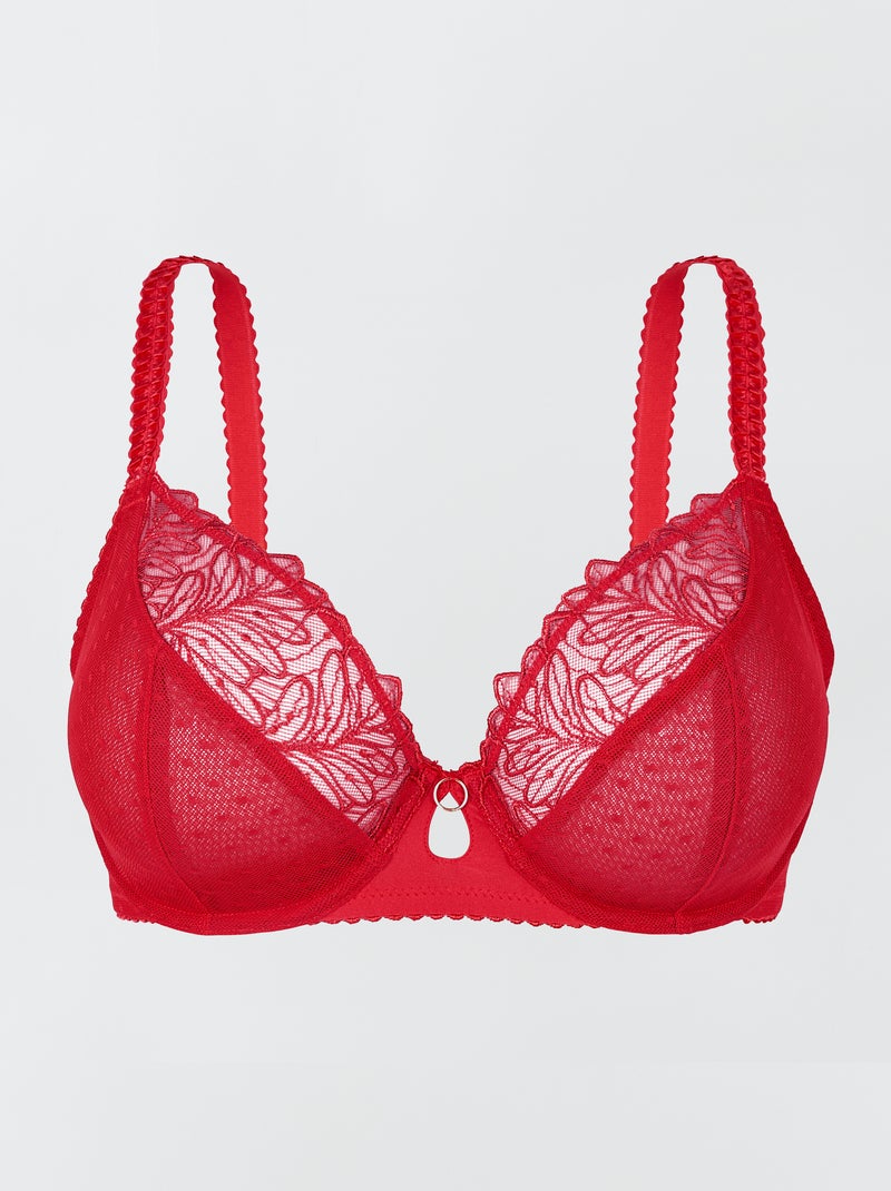Reggiseno con scollatura profonda in pizzo 'Sans Complexe' - ROSSO - Kiabi