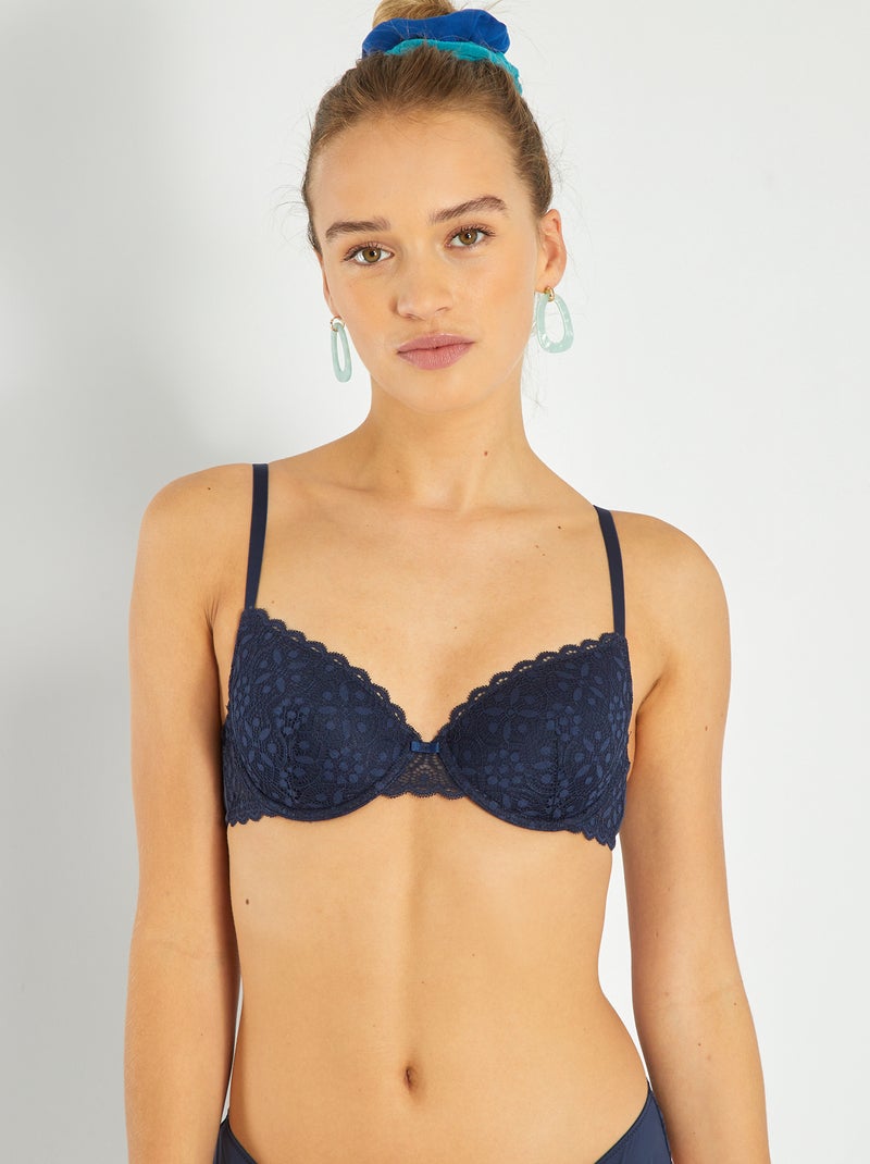Reggiseno imbottito in pizzo blu nero - Kiabi