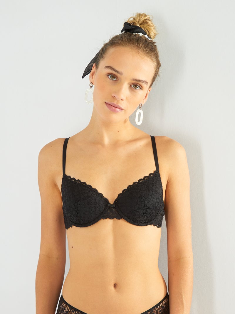 Reggiseno imbottito in pizzo Nero - Kiabi