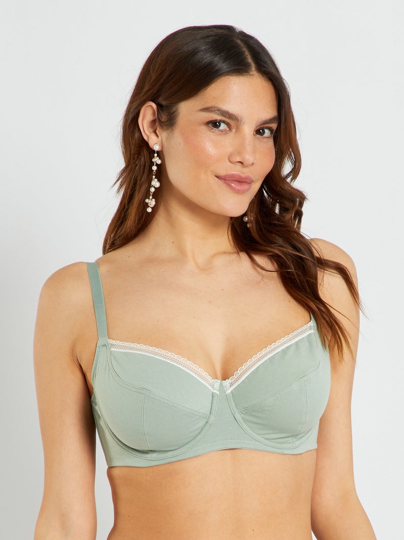 Reggiseno in cotone coppa D&E verde grigio - Kiabi