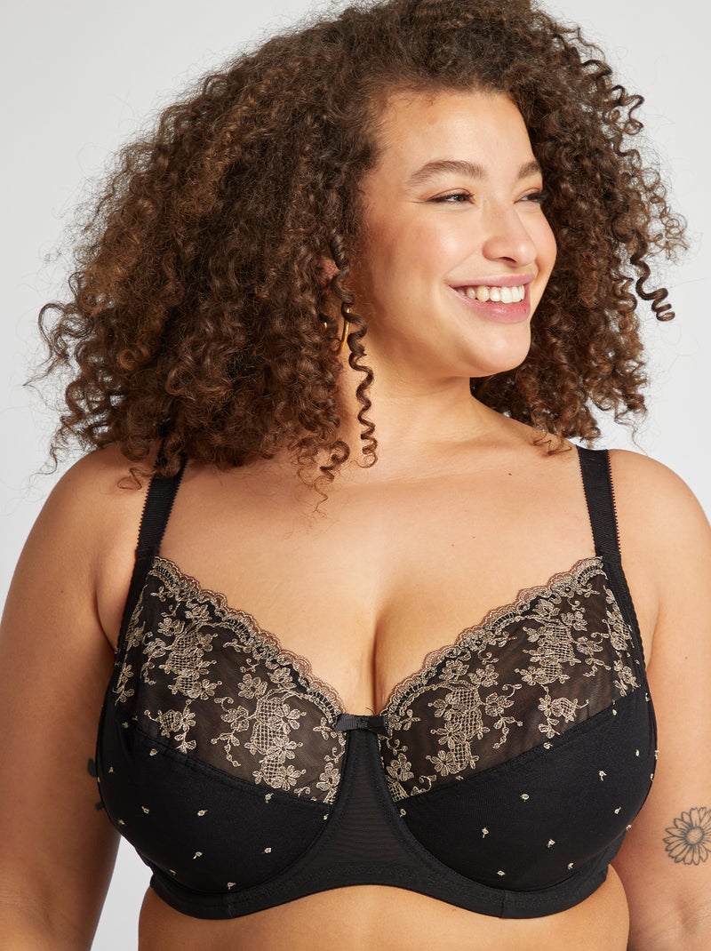 Reggiseno in mesh con ricami nero - Kiabi