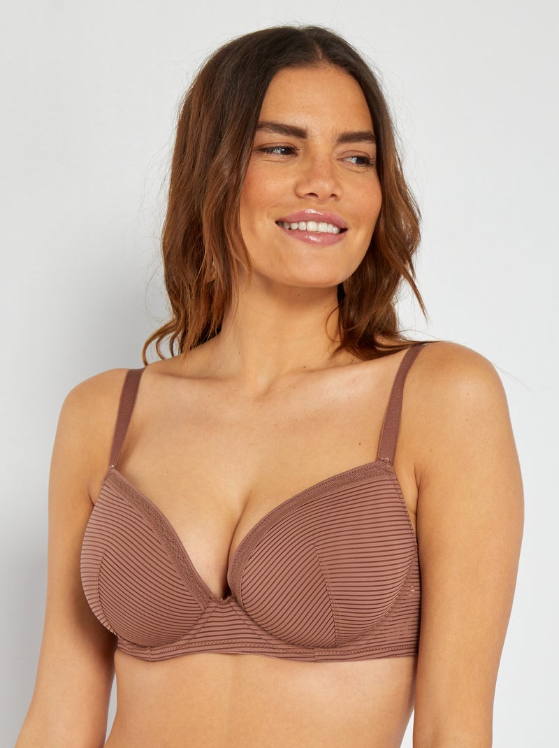 Reggiseno in microfibra a righe fini traforate D&E MARRONE - Kiabi