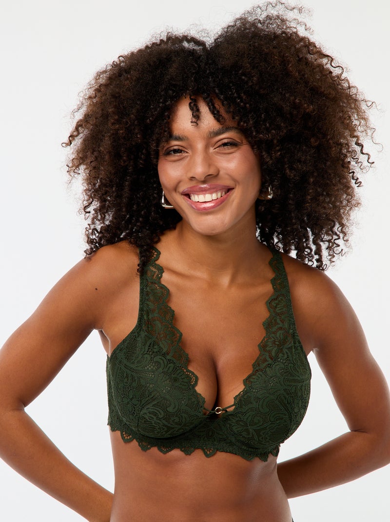Reggiseno in pizzo con gioiello coppe D/E Kaki - Kiabi