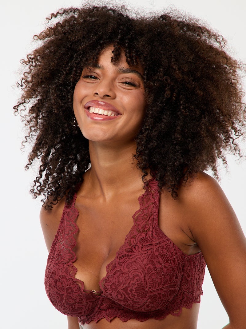 Reggiseno in pizzo con gioiello coppe D/E Rosso - Kiabi