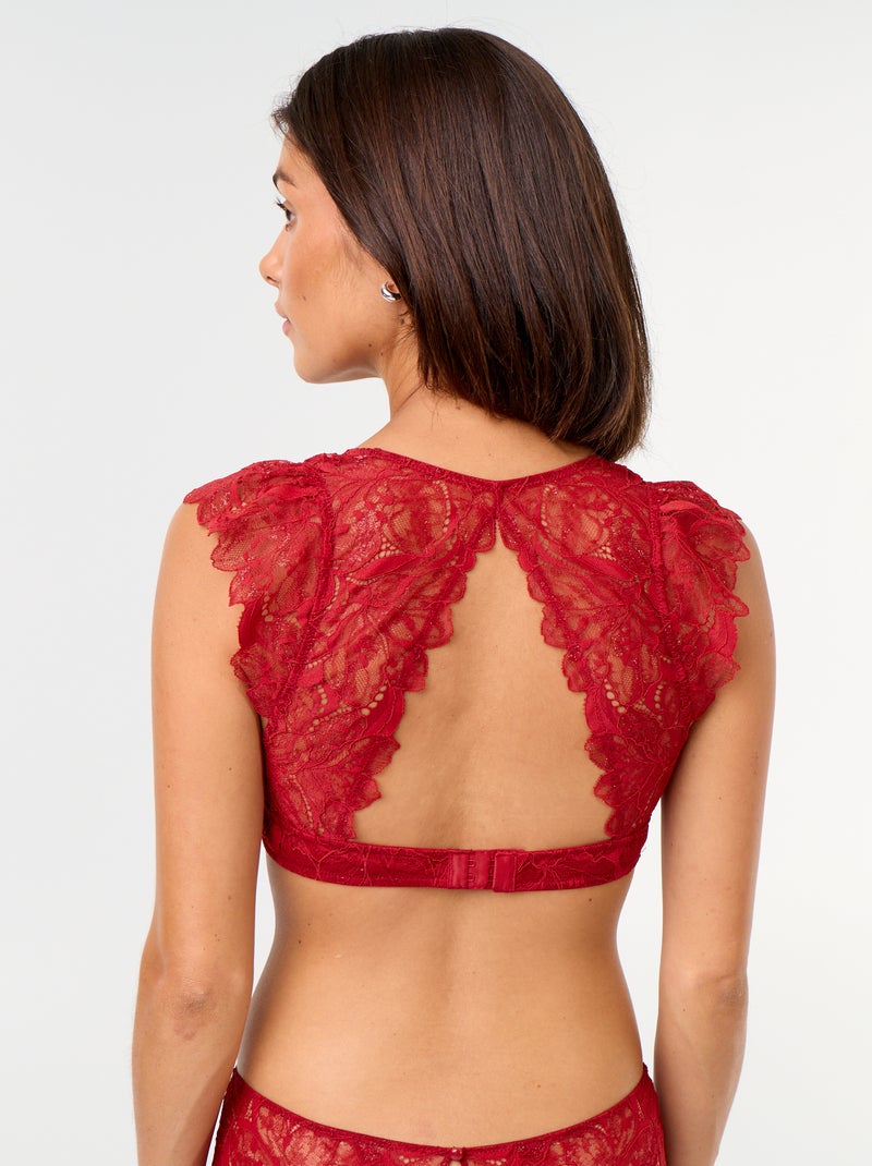 Reggiseno in pizzo con spalline a volant Rosso - Kiabi