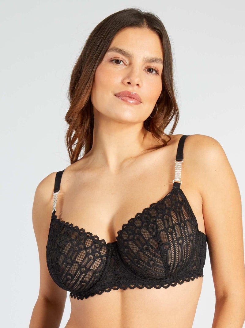 Reggiseno in pizzo dettagli gioielli D&E nero - Kiabi