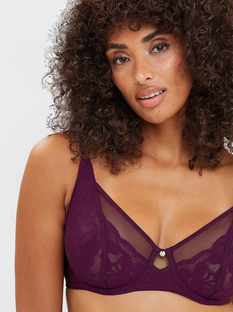 Reggiseno in pizzo e tulle con ferretto 'Sans Complexe' VIOLA - Kiabi