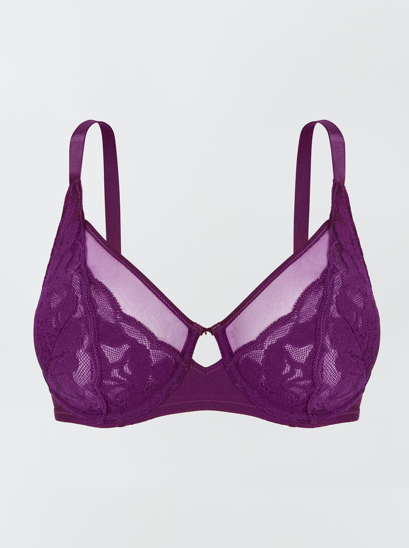 Reggiseno in pizzo e tulle con ferretto 'Sans Complexe' VIOLA - Kiabi