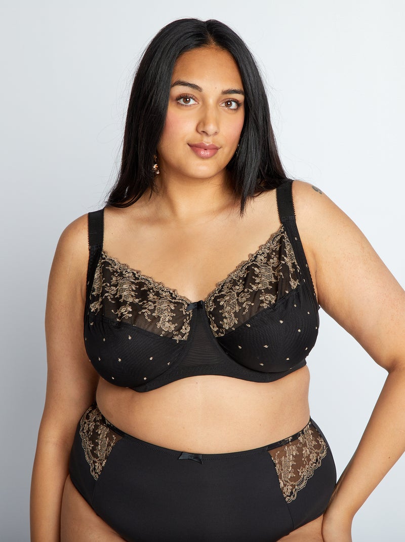 Reggiseno in pizzo floreale bicolore nero - Kiabi
