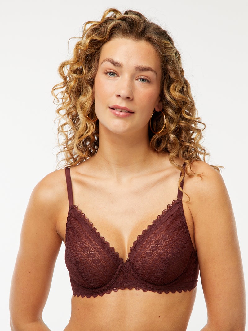 Reggiseno in pizzo trasparente marrone - Kiabi