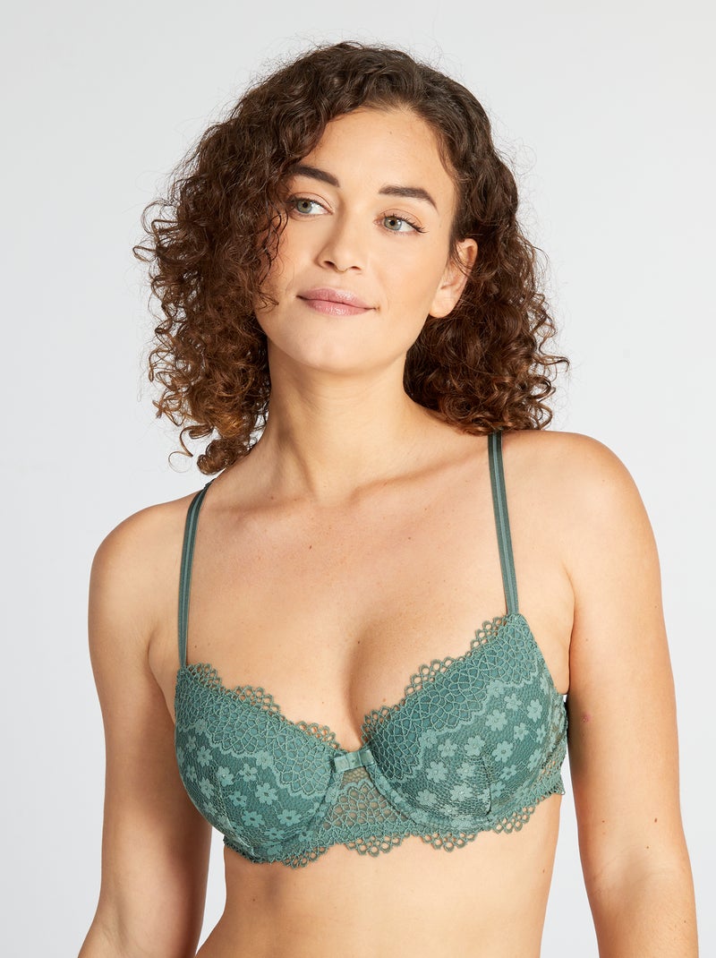 Reggiseno in pizzo volumizzante incrociato dietro grigio verde - Kiabi