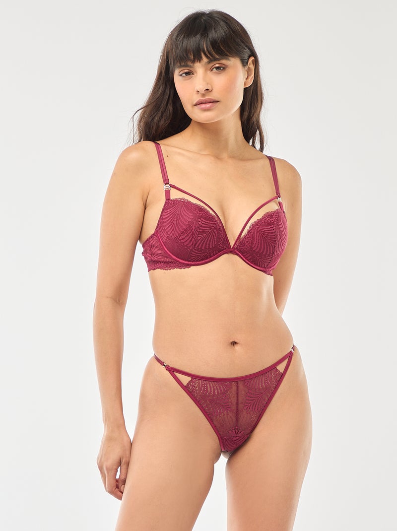 Reggiseno push-up in pizzo a foglia Rosso - Kiabi