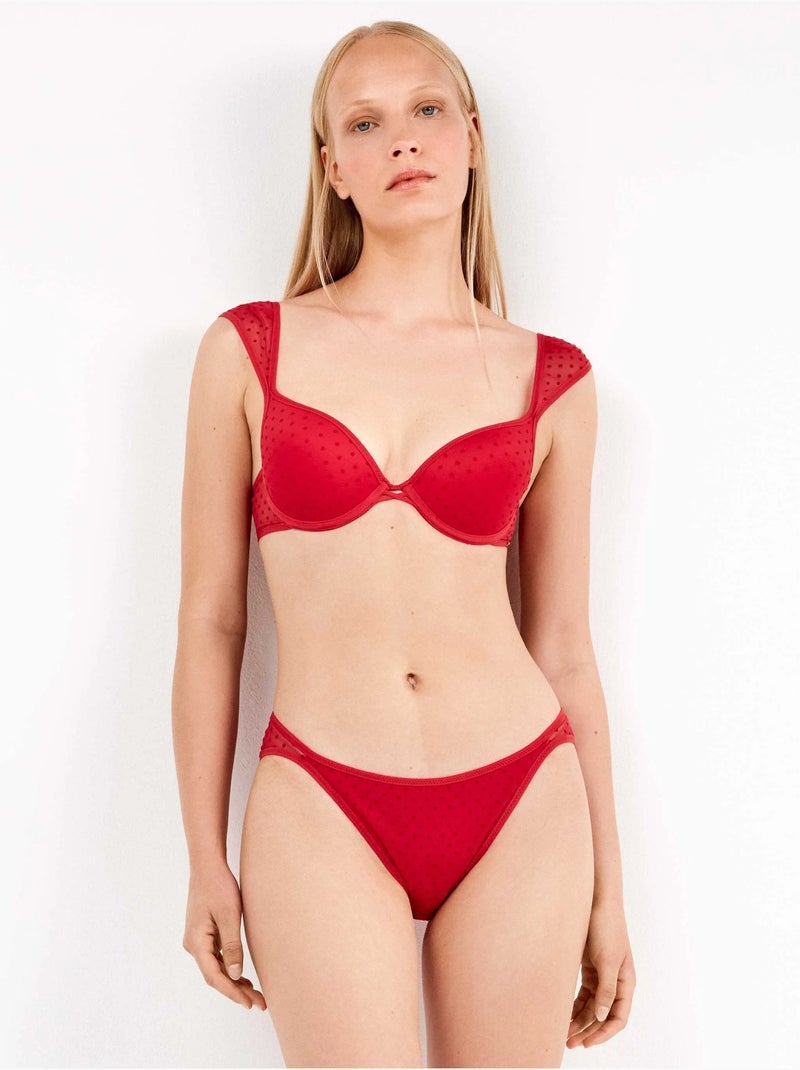 Reggiseno push up in tulle plumetis Rosso - Kiabi