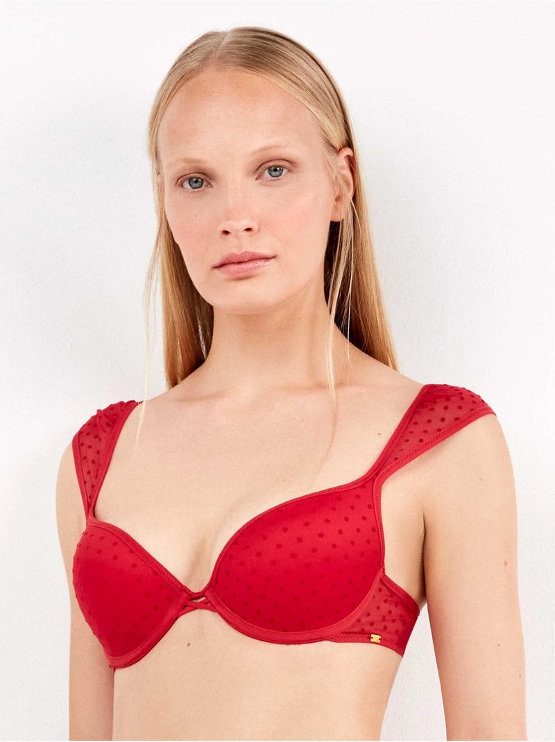 Reggiseno push up in tulle plumetis Rosso - Kiabi
