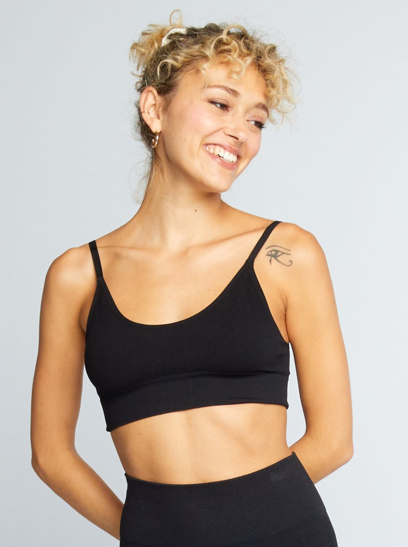 Reggiseno sportivo a coste nero - Kiabi