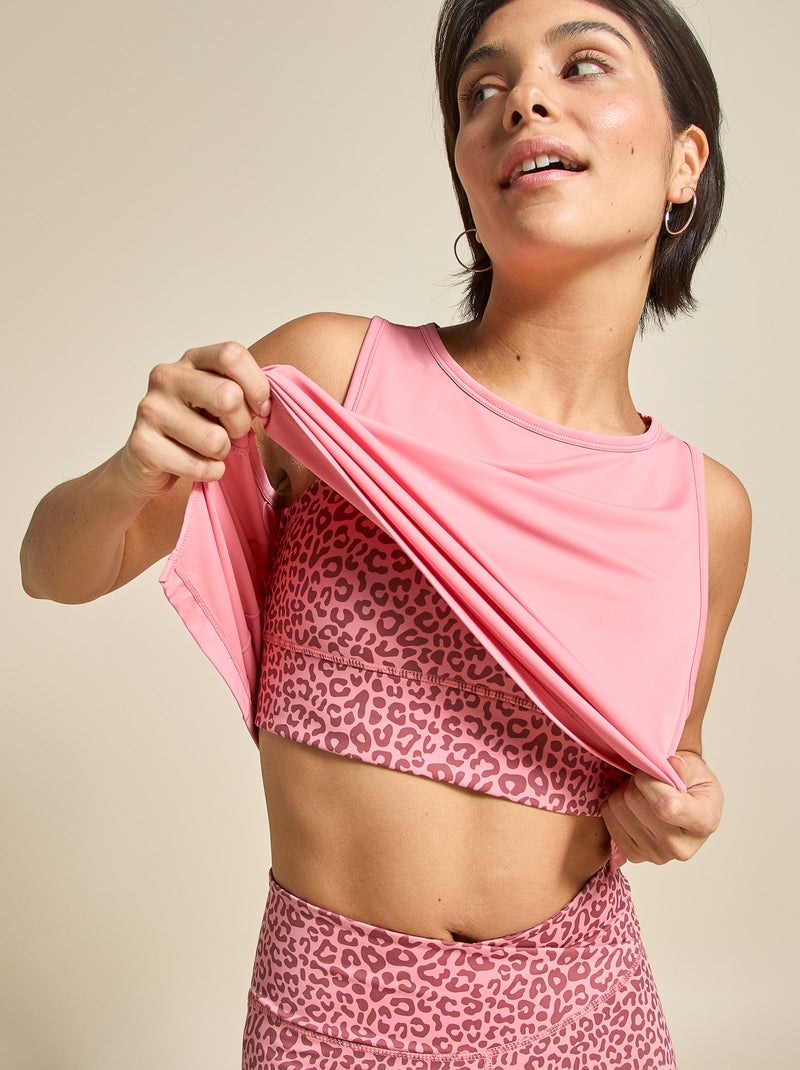Reggiseno sportivo con stampa leopardata a sostegno leggero - (ekstract) Rosa - Kiabi