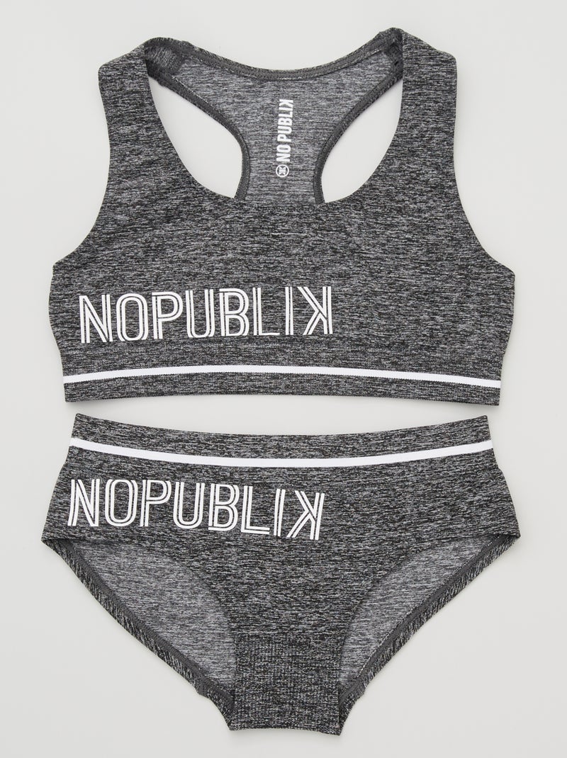 Reggiseno sportivo + slip 'No Publik' NERO - Kiabi