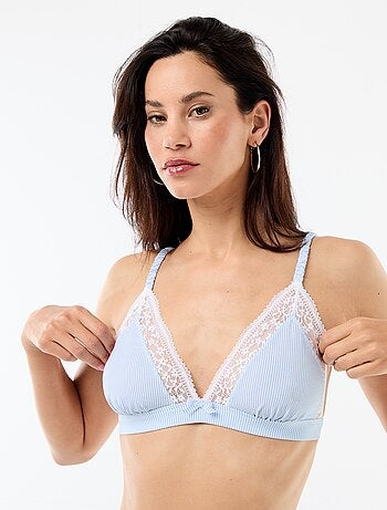 Reggiseno triangolo bi-materiale con pizzo