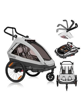Rimorchio per bicicletta LIONELO Cama 2 in 1 - Passeggino fuoristrada - 2 bambini - Fino a 6 anni