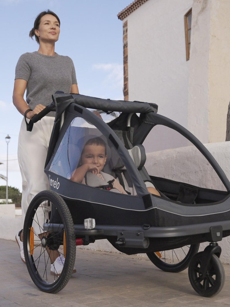 Rimorchio per bicicletta LIONELO Cama 2 in 1 - Passeggino fuoristrada - 2 bambini - Fino a 6 anni Grigio - Kiabi