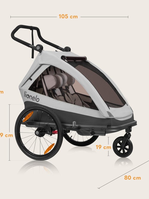 Rimorchio per bicicletta LIONELO Cama 2 in 1 - Passeggino fuoristrada - 2 bambini - Fino a 6 anni - Kiabi