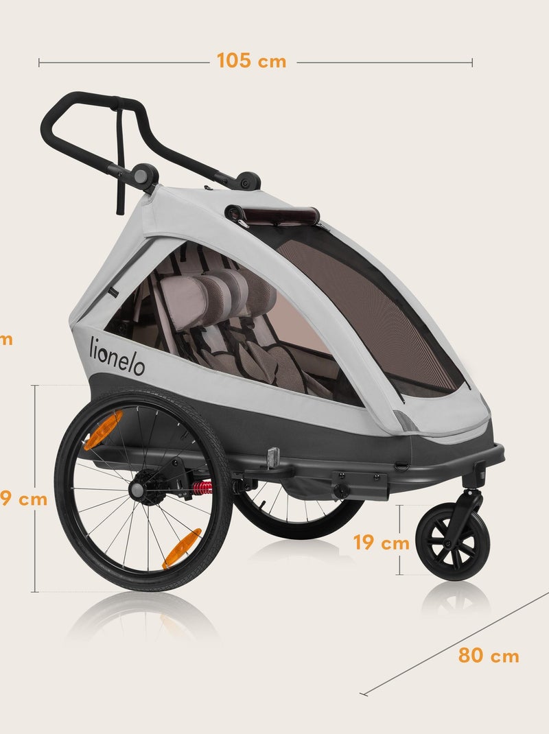 Rimorchio per bicicletta LIONELO Cama 2 in 1 - Passeggino fuoristrada - 2 bambini - Fino a 6 anni Grigio - Kiabi