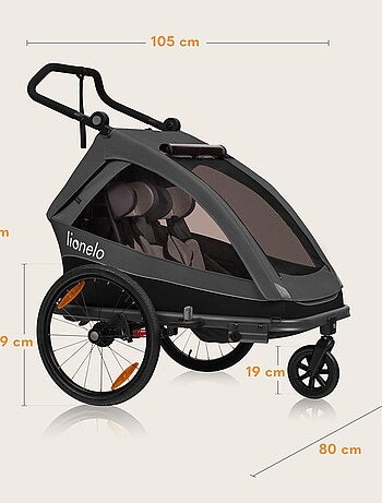 Rimorchio per bicicletta LIONELO Cama 2 in 1 - Passeggino fuoristrada - 2 bambini - Fino a 6 anni