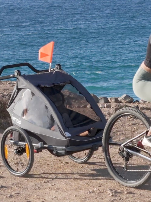 Rimorchio per bicicletta LIONELO Cama 2 in 1 - Passeggino fuoristrada - 2 bambini - Fino a 6 anni - Kiabi