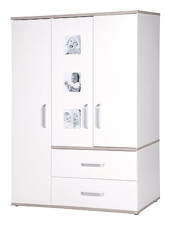 ROBA Armadio "Moritz" 3 ante – con 3 cornici decorative – bianco / olmo lunare