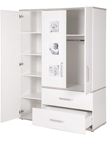 ROBA Armadio "Moritz" 3 ante – con 3 cornici decorative – bianco / olmo lunare
