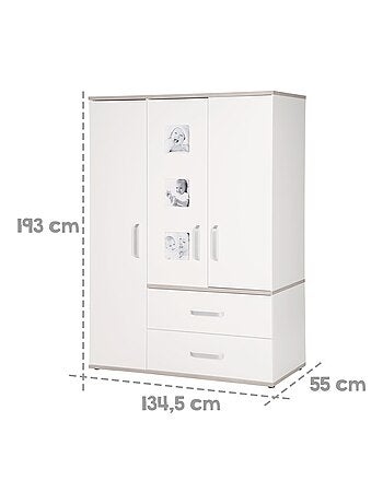 ROBA Armadio "Moritz" 3 ante – con 3 cornici decorative – bianco / olmo lunare