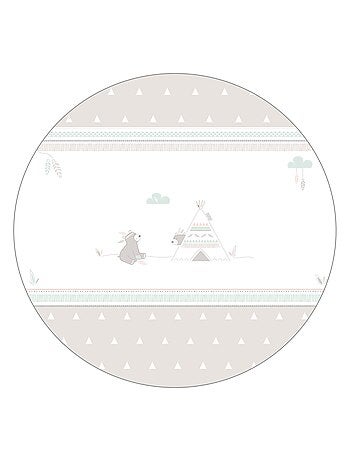 ROBA Box bébé esagonale in legno "Indibear" + tappeto e ruote con freno – bianco