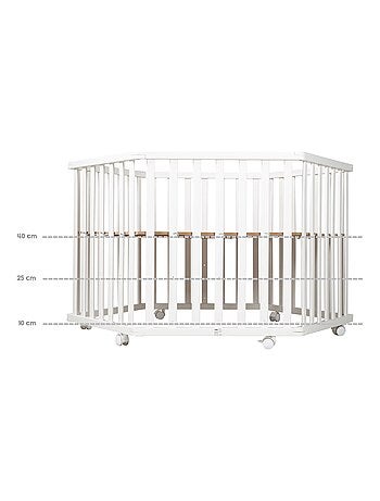 ROBA Box bébé esagonale in legno "Indibear" + tappeto e ruote con freno – bianco