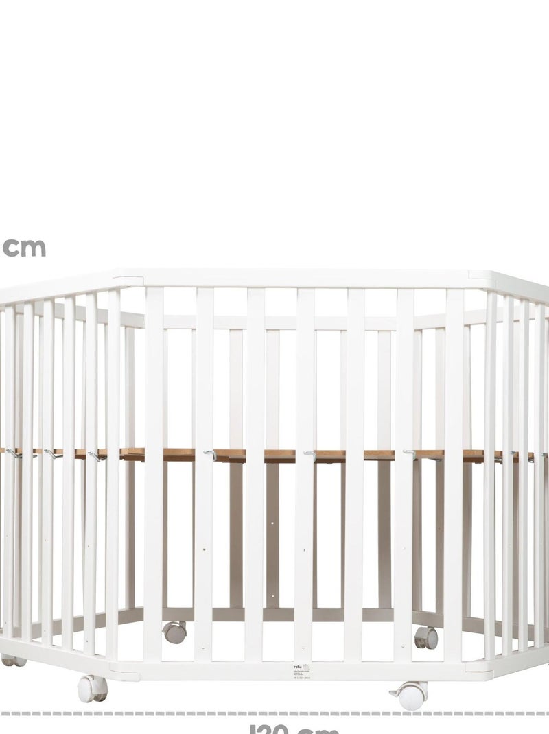 ROBA Box bébé esagonale in legno "Indibear" + tappeto e ruote con freno – bianco Bianco - Kiabi