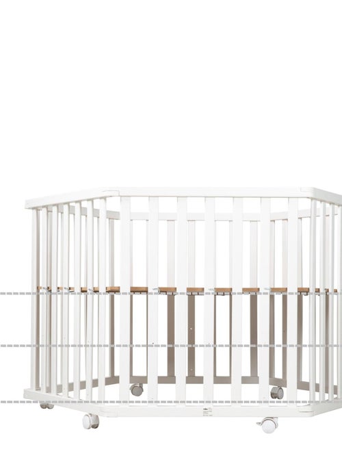 ROBA Box bébé esagonale in legno "Indibear" + tappeto e ruote con freno – bianco - Kiabi