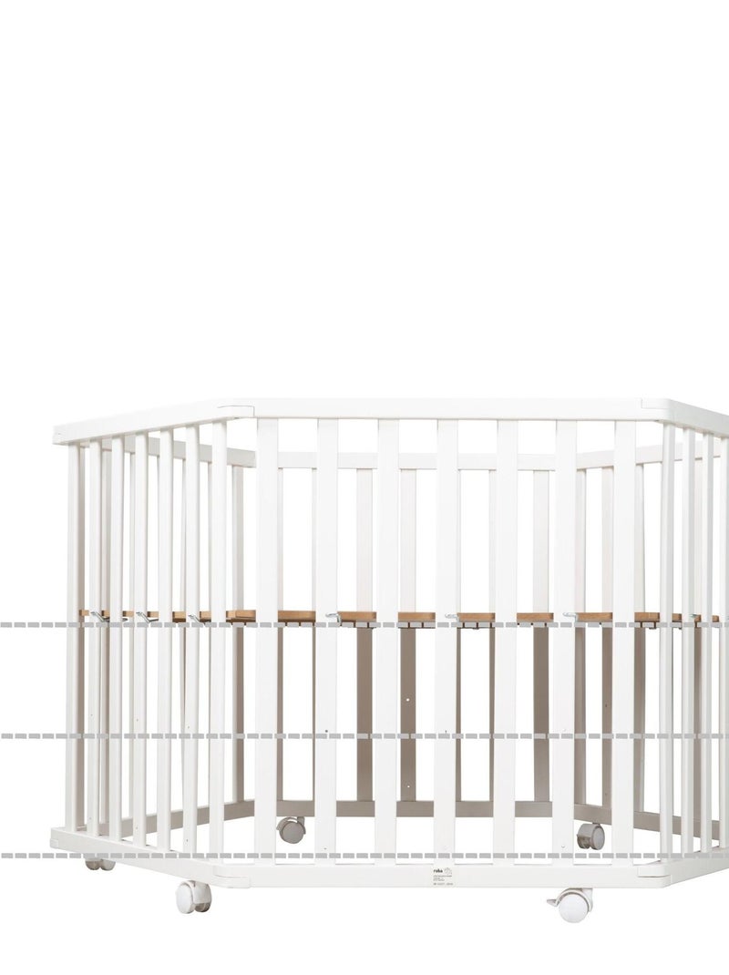 ROBA Box bébé esagonale in legno "Indibear" + tappeto e ruote con freno – bianco Bianco - Kiabi
