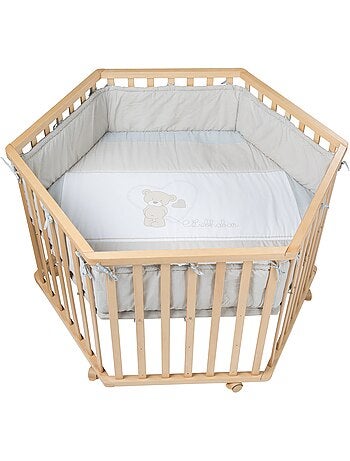 ROBA Box bébé esagonale in legno "Liebhabear" + tappeto e ruote con freno – bianco