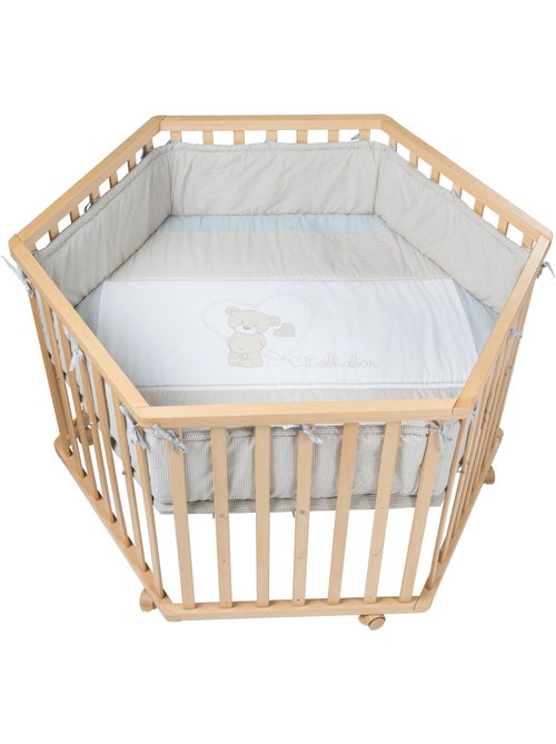 ROBA Box bébé esagonale in legno "Liebhabear" + tappeto e ruote con freno – bianco - Kiabi