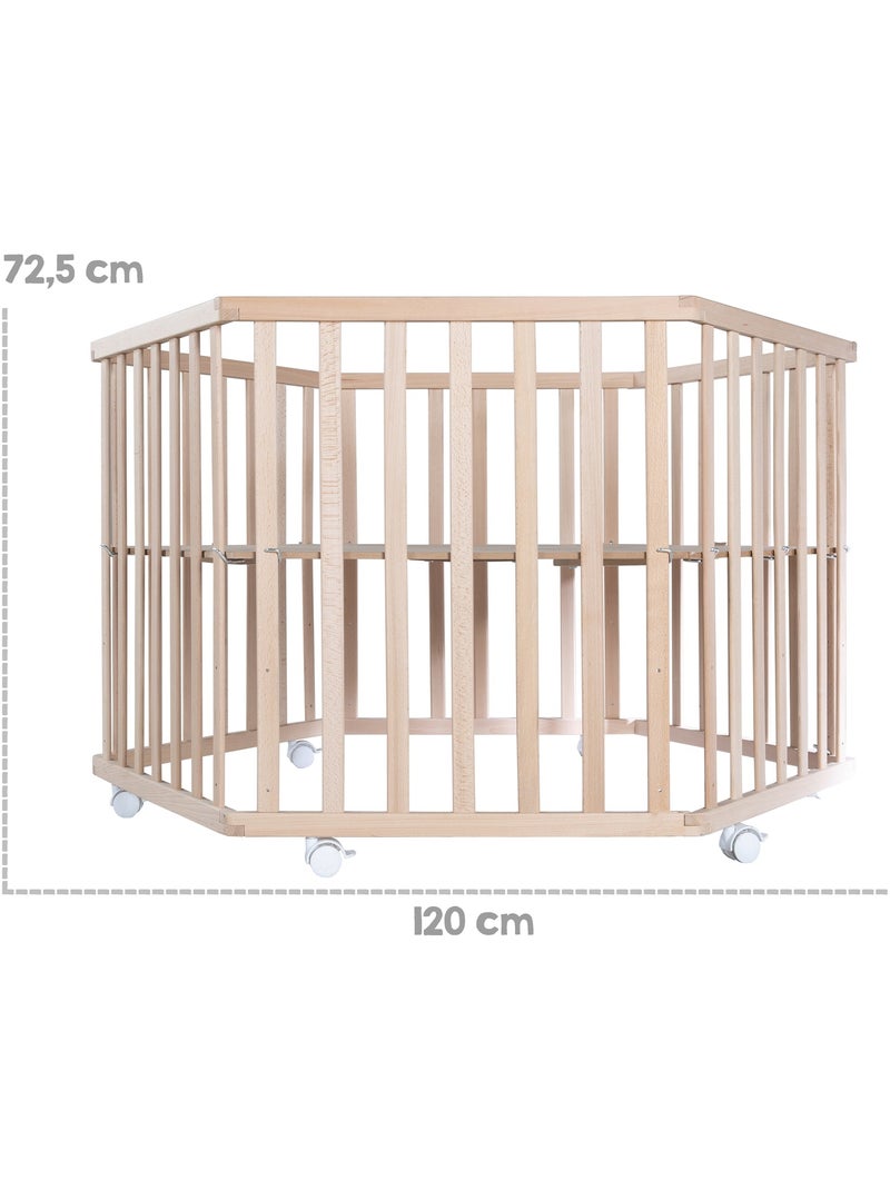 ROBA Box bébé esagonale in legno "Liebhabear" + tappeto e ruote con freno – bianco Legno naturale - Kiabi