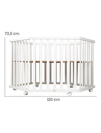 ROBA Box bébé esagonale in legno "Little Stars" + tappeto e ruote con freno – bianco