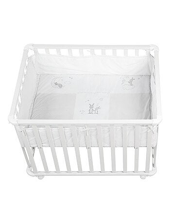 ROBA Box bébé in legno 75×100 "Fox & Bunny" + tappeto e ruote con freno – bianco