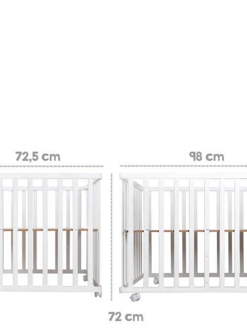 ROBA Box bébé in legno 75×100 "Indibear" + tappeto e ruote con freno – bianco - Kiabi