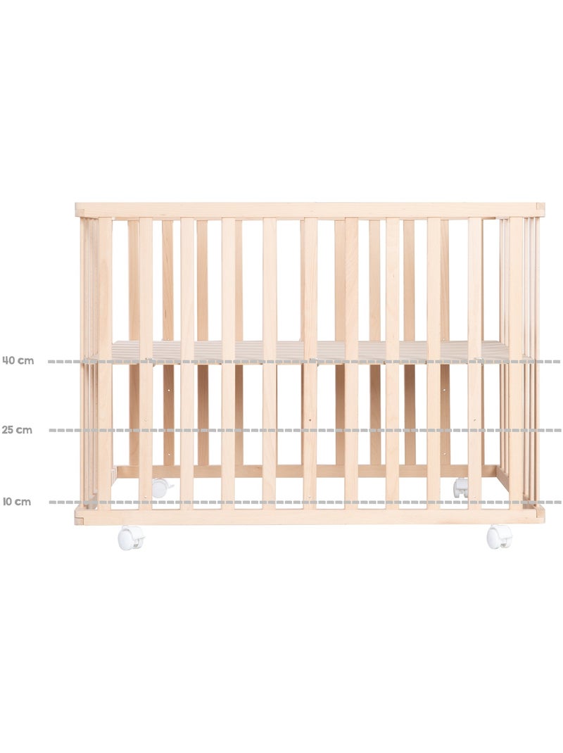 ROBA Box bébé in legno 75×100 "Jumbotwins" + tappeto e ruote con freno – bianco Legno naturale - Kiabi