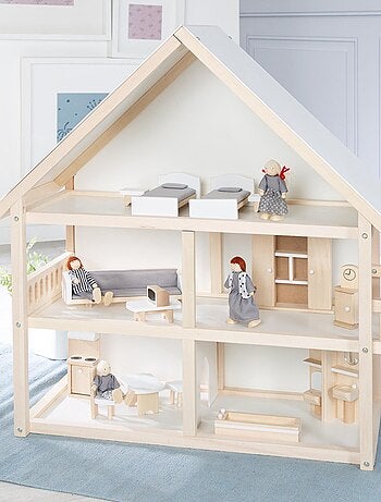 ROBA Casa delle bambole + mobili e bambole – legno naturale