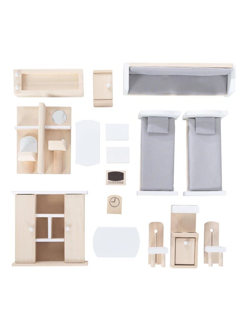 ROBA Casa delle bambole + mobili e bambole – legno naturale - Kiabi