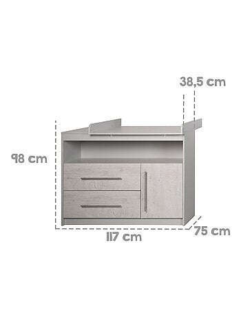 ROBA Comò Fasciatoio "Maren 2" – piano fasciatoio removibile – grigio chiaro / rovere sbiancato